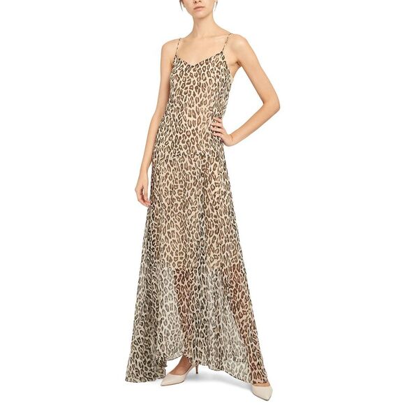 Theory Silk Leopard Print Maxi Dress In Ivory Multi 0 - Picture 1 of 1